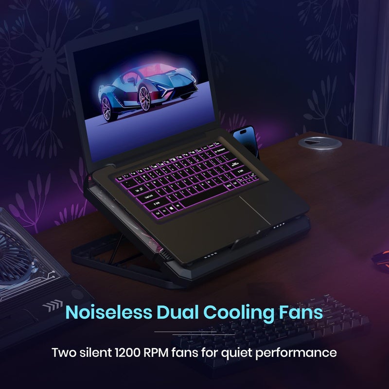 Portronics My Buddy Air 5 Laptop Cooling Pad with Dual Cooling Fans, Height Adjustable, ABS Build, Compatible with Upto 15.6 Inches Laptop(Black) - Image 3