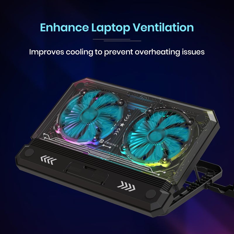 Portronics My Buddy Air 5 Laptop Cooling Pad with Dual Cooling Fans, Height Adjustable, ABS Build, Compatible with Upto 15.6 Inches Laptop(Black) - Image 2