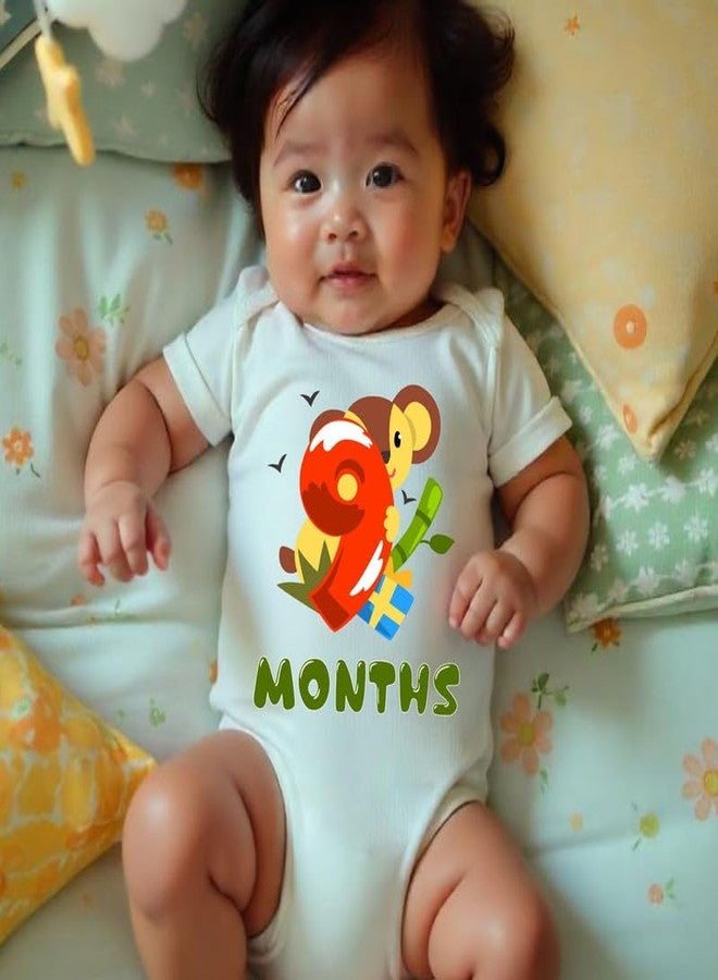 KNITROOT Monthly Birthday Special Newborn Baby White Color Half Sleeve Unisex Romper, Sleepsuit, Body Suit, Envelope Neck, 9 Months Print, 9-12 Months, Infant Cloths, for Boys & Girls - Image 2