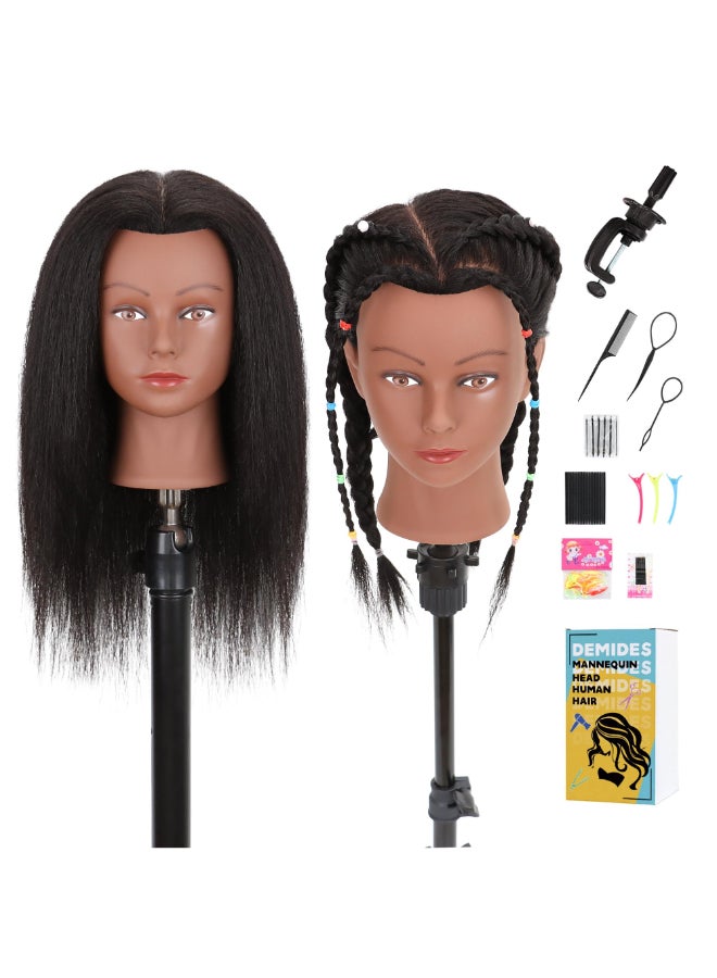Demides Mannequin Head Human Hair 14 Mannequin Head for Braiding Styling Doll Head Mannequin Head with Hair Dolls to Practice 100 Real Hair - Image 2