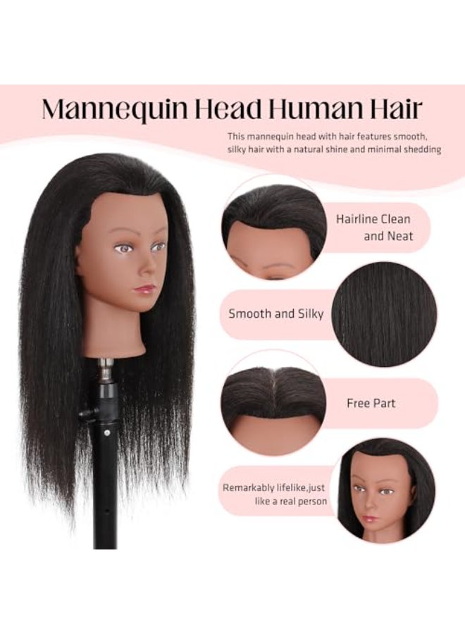 Demides Mannequin Head Human Hair 14 Mannequin Head for Braiding Styling Doll Head Mannequin Head with Hair Dolls to Practice 100 Real Hair - Image 3