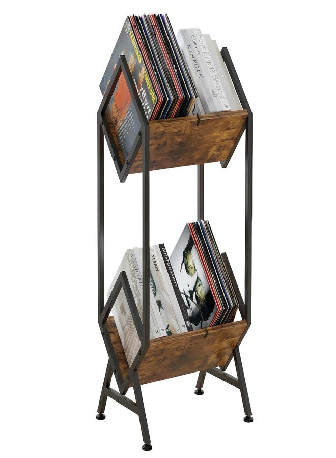 VonDream 2-Tier Vinyl Record Storage, Metal Vinyl Record Holder for 160-200 LP Storage, Vintage Design Record Shelf for Albums Books Magazines Files, Matte Black- Designed for Your Vinyl Only - Image 1