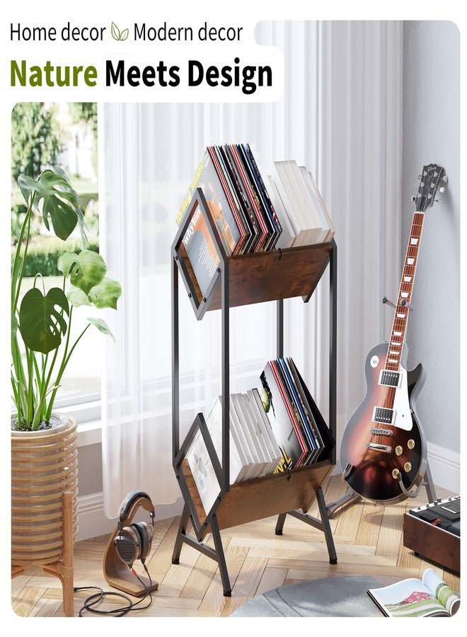 VonDream 2-Tier Vinyl Record Storage, Metal Vinyl Record Holder for 160-200 LP Storage, Vintage Design Record Shelf for Albums Books Magazines Files, Matte Black- Designed for Your Vinyl Only - Image 3