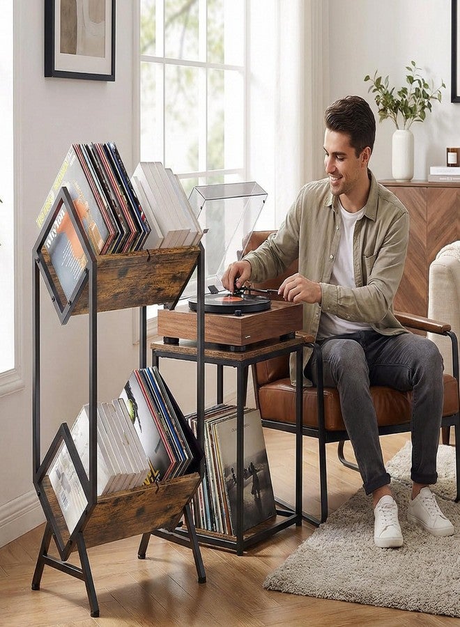 VonDream 2-Tier Vinyl Record Storage, Metal Vinyl Record Holder for 160-200 LP Storage, Vintage Design Record Shelf for Albums Books Magazines Files, Matte Black- Designed for Your Vinyl Only - Image 2