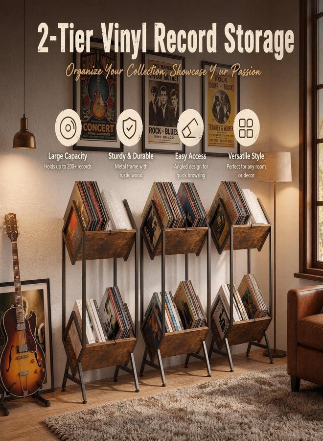 VonDream 2-Tier Vinyl Record Storage, Metal Vinyl Record Holder for 160-200 LP Storage, Vintage Design Record Shelf for Albums Books Magazines Files, Matte Black- Designed for Your Vinyl Only - Image 4
