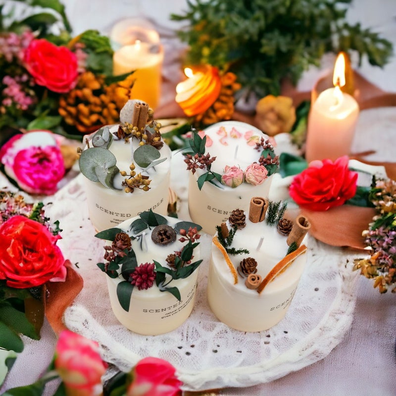 شمعة معطرة يدوية الصنع من شمع فول الصويا مع زهور مجففة هدية عيد الميلاد أو عيد الميلاد مع صندوق هدايا مرفق - Image 5