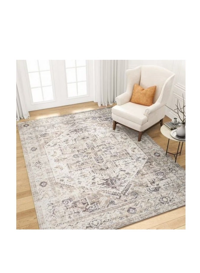 SIXHOME 8'x10' سجاد غرفة المعيشة قابل للغسل سجادة غرفة المعيشة ذات الميدالية الكلاسيكية سجادة ناعمة مهترئة سجاد غرفة كبيرة لغرفة النوم وغرفة الطعام والمكتب ديكور داخلي كلاسيكي باللون التاوب - Image 1