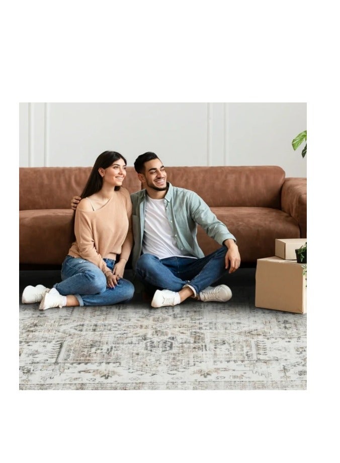 SIXHOME 8'x10' سجاد غرفة المعيشة قابل للغسل سجادة غرفة المعيشة ذات الميدالية الكلاسيكية سجادة ناعمة مهترئة سجاد غرفة كبيرة لغرفة النوم وغرفة الطعام والمكتب ديكور داخلي كلاسيكي باللون التاوب - Image 2