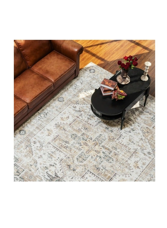 SIXHOME 8'x10' سجاد غرفة المعيشة قابل للغسل سجادة غرفة المعيشة ذات الميدالية الكلاسيكية سجادة ناعمة مهترئة سجاد غرفة كبيرة لغرفة النوم وغرفة الطعام والمكتب ديكور داخلي كلاسيكي باللون التاوب - Image 4