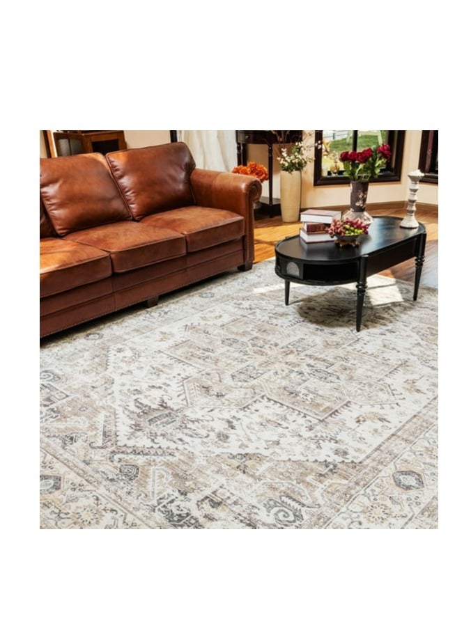 SIXHOME 8'x10' سجاد غرفة المعيشة قابل للغسل سجادة غرفة المعيشة ذات الميدالية الكلاسيكية سجادة ناعمة مهترئة سجاد غرفة كبيرة لغرفة النوم وغرفة الطعام والمكتب ديكور داخلي كلاسيكي باللون التاوب - Image 5