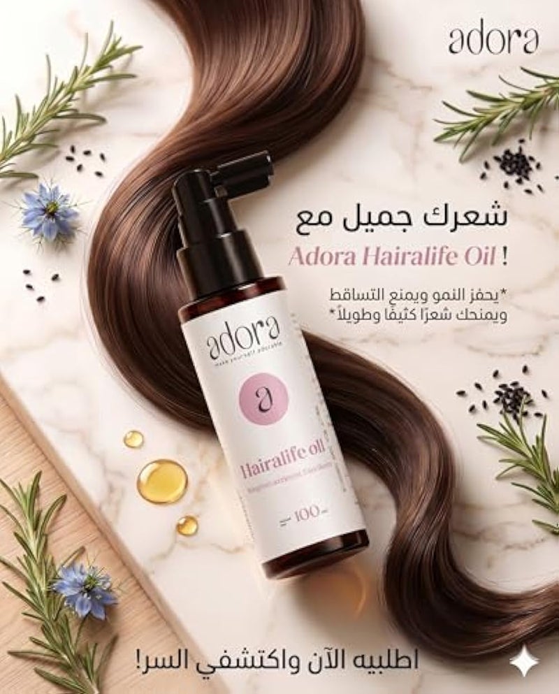 Adora Hairalife Hair Growth Oil 100ml – Natural Herbal Blend for Hair Fall Control, Scalp Nourishment & Intensive Repair – Strengthens Roots, Reduces Dandruff & Boosts Natural Shine - Image 4
