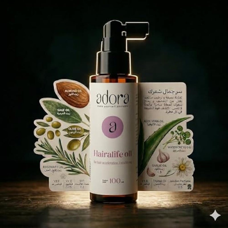 Adora Hairalife Hair Growth Oil 100ml – Natural Herbal Blend for Hair Fall Control, Scalp Nourishment & Intensive Repair – Strengthens Roots, Reduces Dandruff & Boosts Natural Shine - Image 2