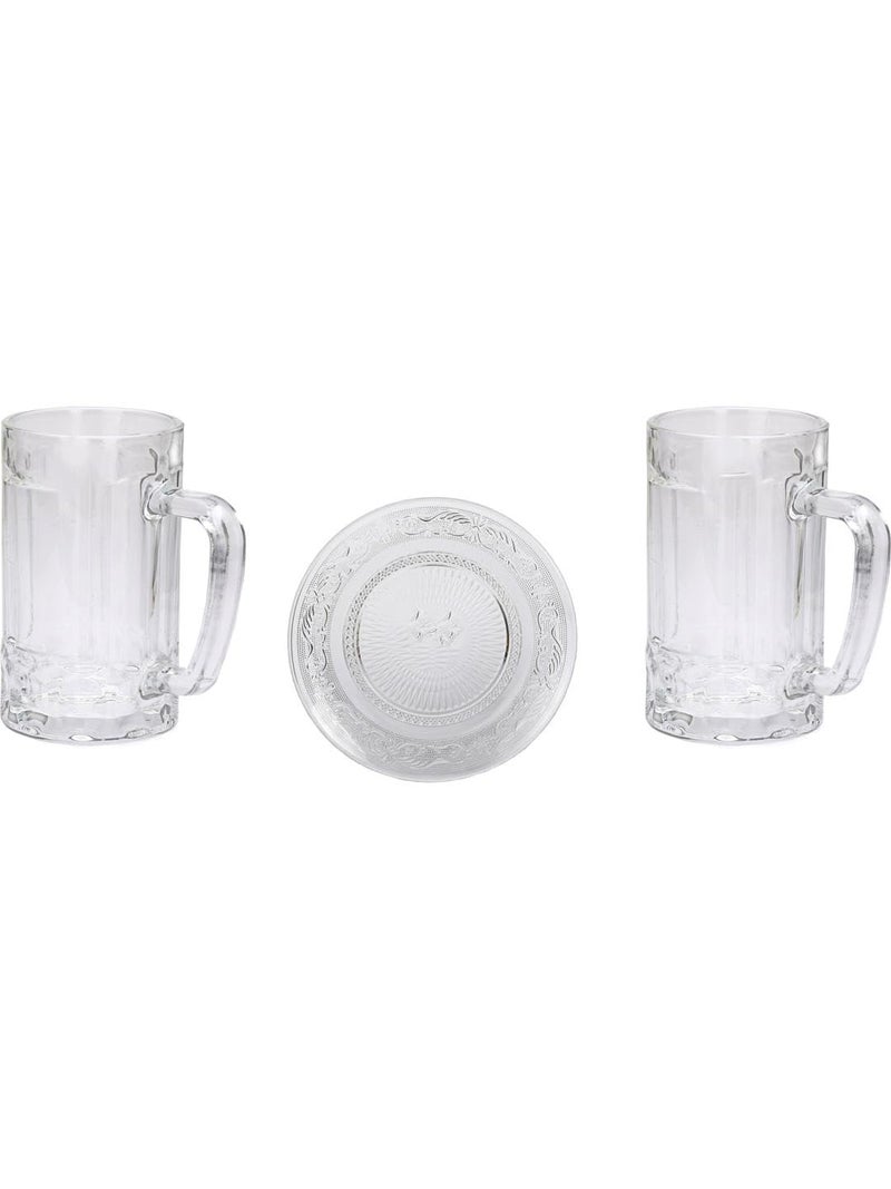 Somil Transparent Beer Somil Combo Set of 2 Transparent Beer Glass 1 Snack Plate Transparent Glass Round Multipurpose Snack Plate Set - Image 1