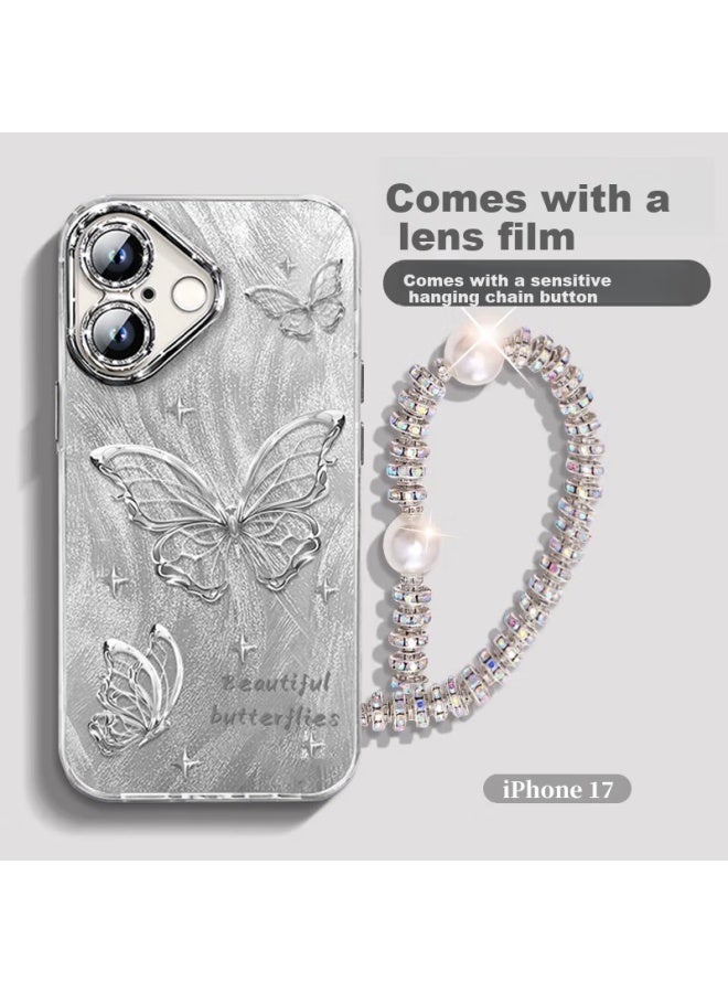 Jiang Ming Jiangming Iphone 17 Case, Iphone 17 Protective Cover, Premium Feel, Full Protection, Shockproof, Trendy, Luxurious, Creative, Butterfly Design With Bracelet For Men And Women, Feather Shell - Image 1
