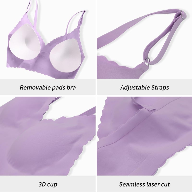 DEANGELMON Seamless Bralettes for Women V Neck Padded Bras Adjustable Straps Everyday Comfortable Sleeping Bras(3P1,M) - Image 5