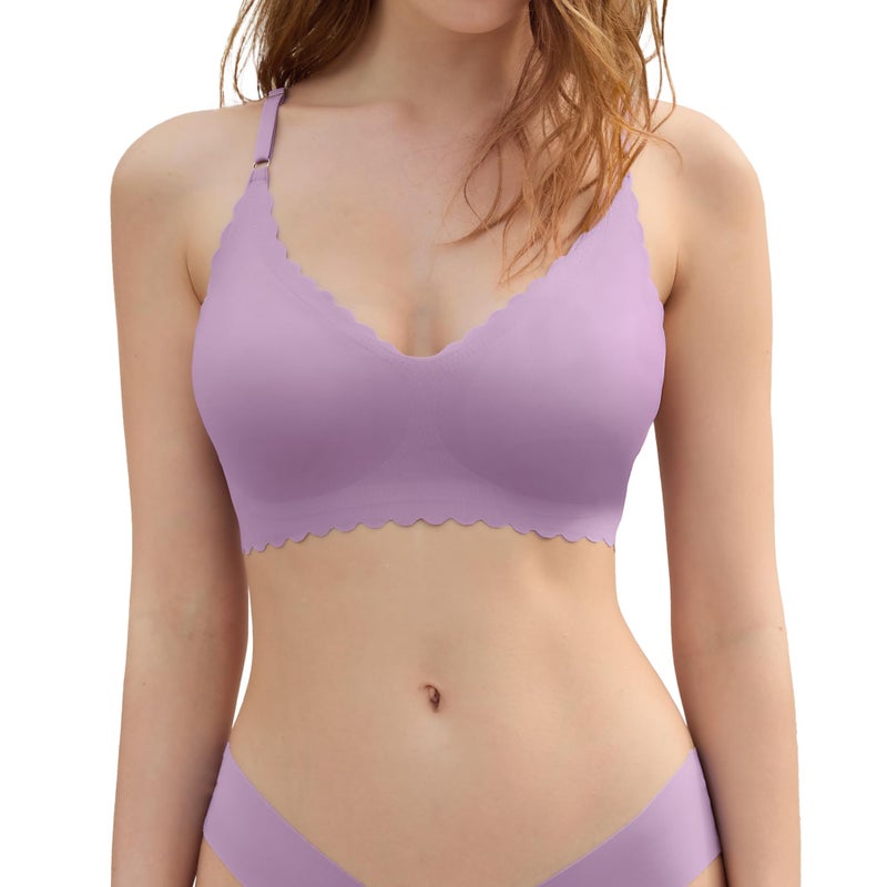DEANGELMON Seamless Bralettes for Women V Neck Padded Bras Adjustable Straps Everyday Comfortable Sleeping Bras(3P1,M) - Image 3