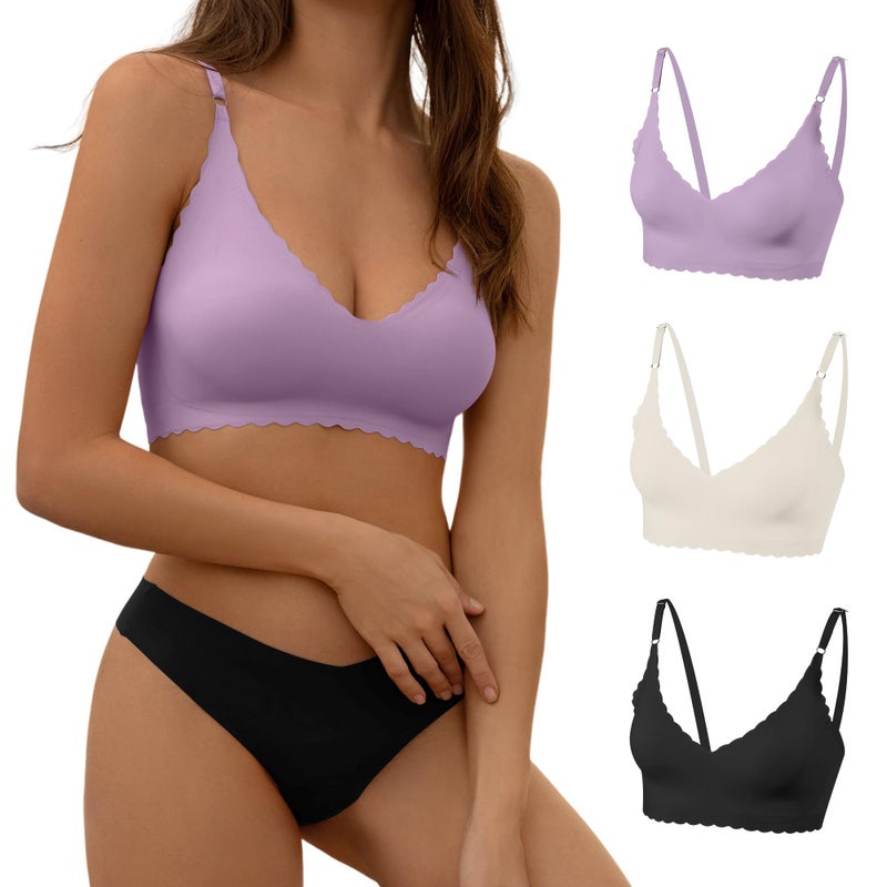 DEANGELMON Seamless Bralettes for Women V Neck Padded Bras Adjustable Straps Everyday Comfortable Sleeping Bras(3P1,M) - Image 1