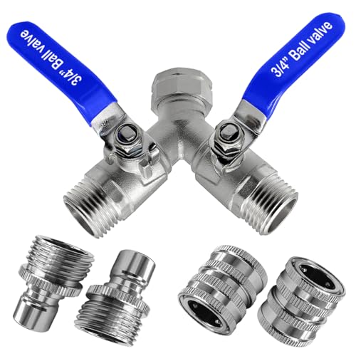 Beduan 304 Stainless Steel Hose Splitter 2 Way Y Garden Hose Bib Splitter with Long Handle Water Hose Ball Shut Off Valve 34 GHT Threaded with Garden Hose Quick Connect Fittings - Image 1