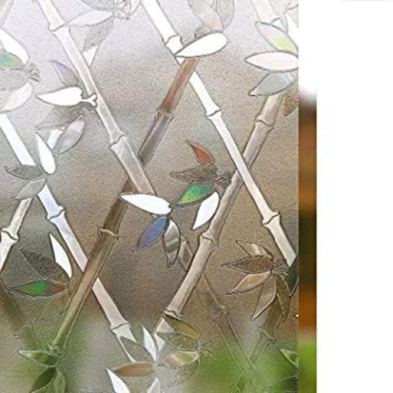 ELTON 3D Vinyl Window Privacy Self Adhesive Decorative Film for Bathroom Door Window Heat Control Anti UV White Bamboo 24 x 192 inches