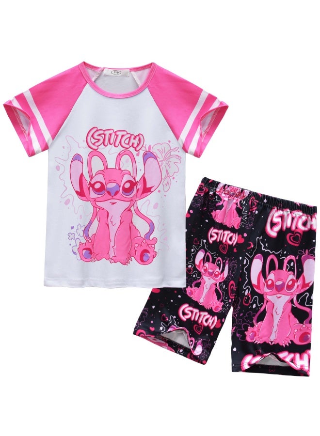 عام فستان ستيتش أنكي للفتيات ، بدلة أطفال كبيرة بأكمام قصيرة + بنطلون ، هدية للعائلة والأصدقاء - Image 1