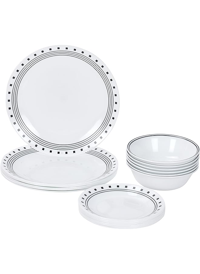 كوريل طقم عشاء مكون من 18 قطعة من زجاج فيتريل سيتي بلوك مقاوم للكسر والكسر، خدمة لمدة 6 أشخاص باللون الأسود - Image 1