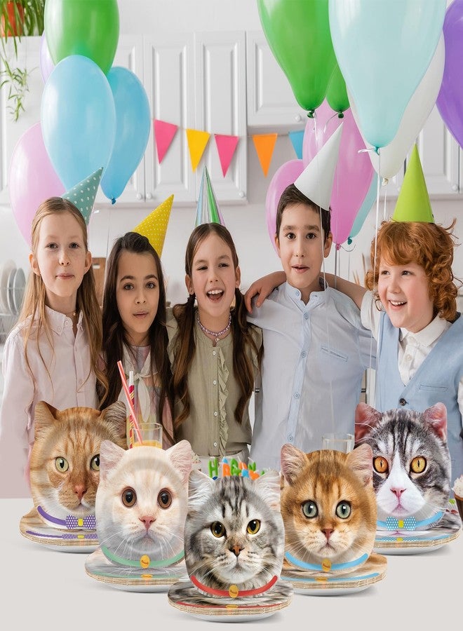CHUNNIN أطباق ورقية على شكل قطة لعيد ميلاد القطط 60 قطعة - أطباق حفلات عشاء على شكل قطة لمستلزمات حفلات القطط اللطيفة - أدوات مائدة قابلة للتصرف لعيد ميلاد بموضوع القطط وزينة حفلات استحمام الأطفال - Image 5