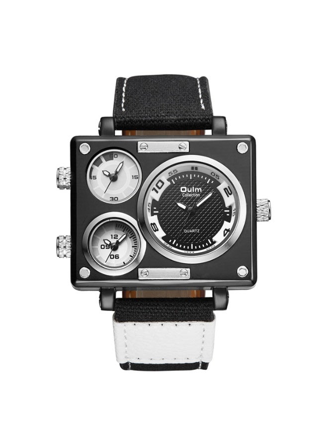 Men's Multi-Time Zone Quartz Watch with Large Square Dial and Casual Style