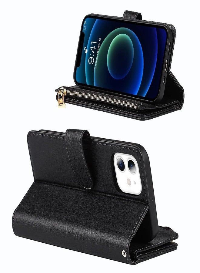 Jaorty for iPhone 12 Mini Phone Case Wallet for Women with Credit Card Holder,Crossbody Case with Strap Shoulder Lanyard, Zipper Pocket PU Leather Cases for iPhone 12 Mini,5.4" Black - Image 3