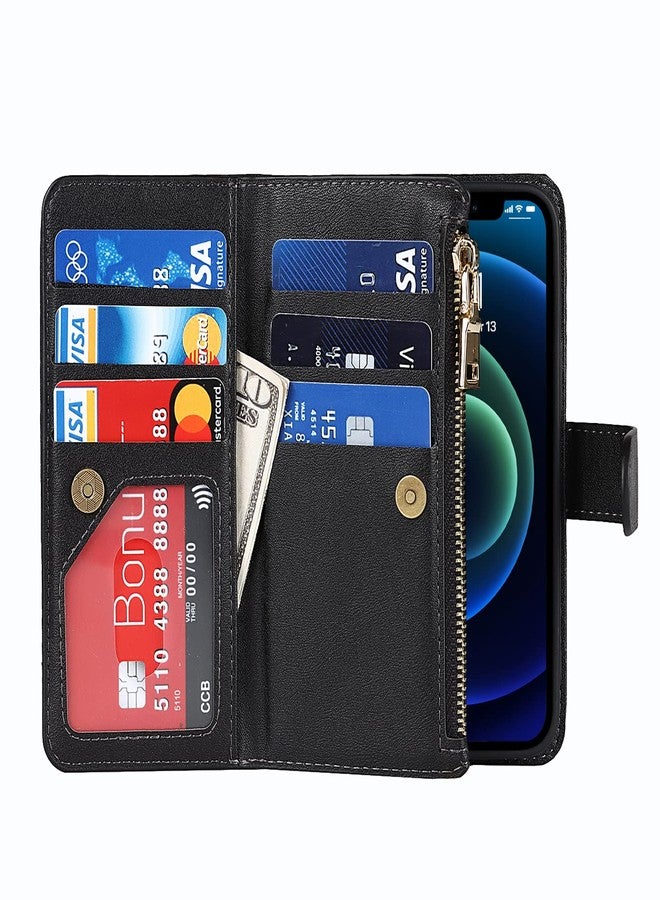 Jaorty for iPhone 12 Mini Phone Case Wallet for Women with Credit Card Holder,Crossbody Case with Strap Shoulder Lanyard, Zipper Pocket PU Leather Cases for iPhone 12 Mini,5.4" Black - Image 5