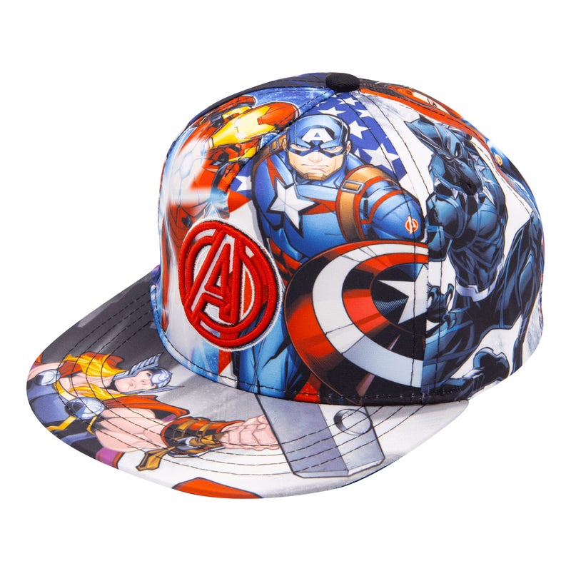 Marvel Avengers, Captain America, Hulk, Ironman Flat Brim Baseball Cap Hat, Boys Ages 5-15 Blue - Image 1