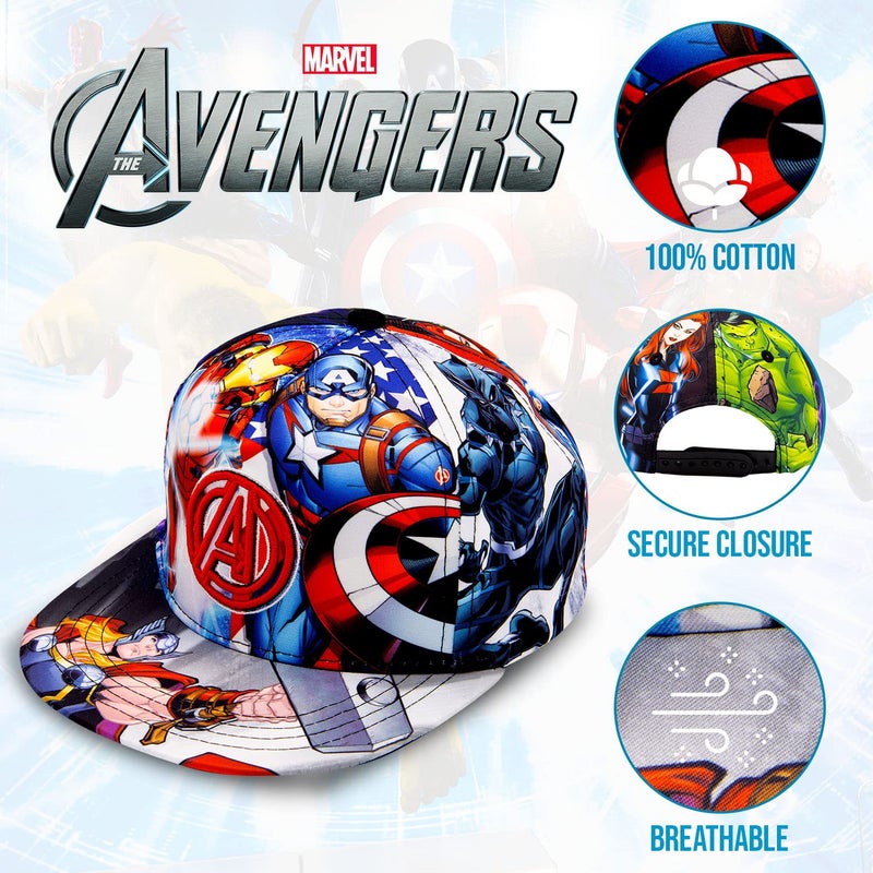 Marvel Avengers, Captain America, Hulk, Ironman Flat Brim Baseball Cap Hat, Boys Ages 5-15 Blue - Image 3
