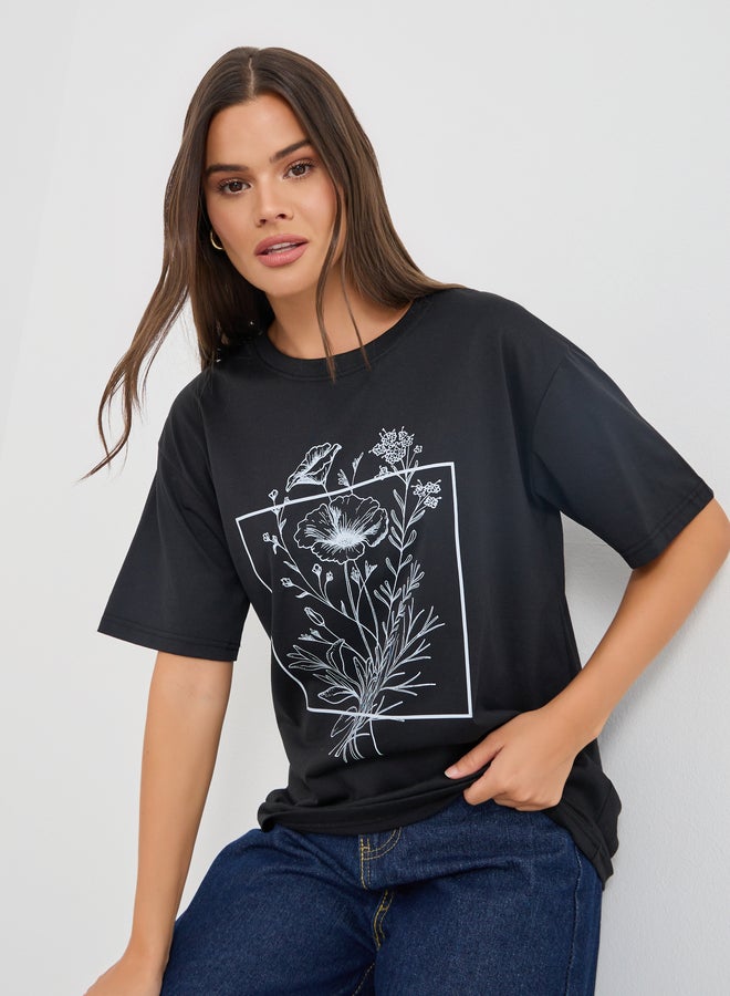 Styli Styli Graphic Print Round Neck T-Shirt  - Image 1