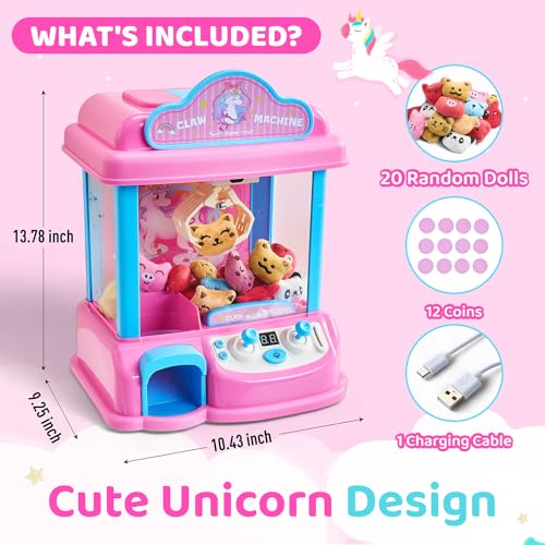 JoyCat Claw Machine for Kids Unicorn Mini Vending Machine Electronic Arcade Game with Adjustable Music 20 Mini Plush Toys for Kids Ages 38 Indoor Toy for Home Party - Image 5