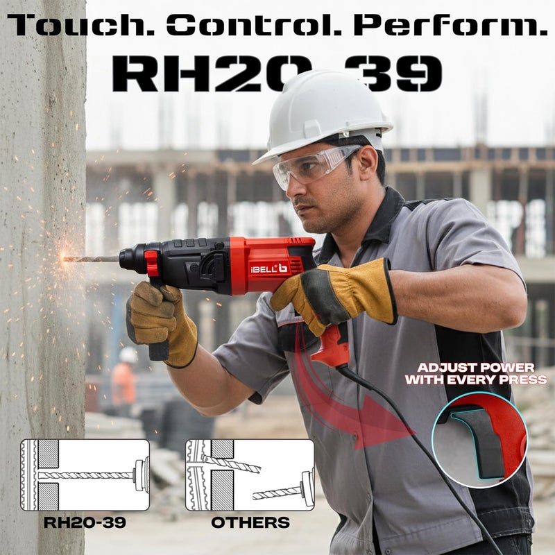 آي بيل IBL RH20-39 مثقاب مطرقة دوارة | 500 واط، 0-850 دورة في الدقيقة، طاقة تأثير 1.5 جول | نظام SDS Plus و ظرف 13 مم | حفر خرسانة 20 مم | أمامي/خلفي، مشغل سرعة متغيرة - Image 4