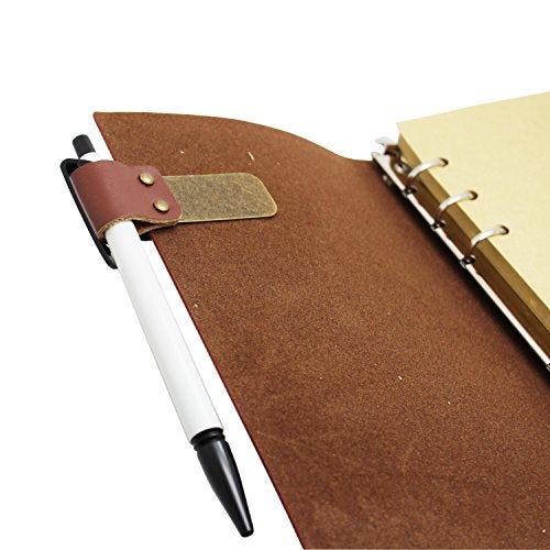 LJY 3-Pack Retro Style Traveler Notebook Leather Pen Holder Pencil Loop Stainless Steel Clip (Brown) - Image 4