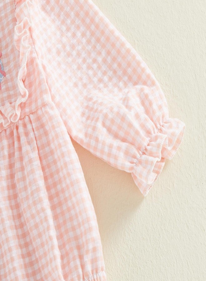 Thilsidee Newborn Baby Girl Easter Smocked Romper Long Sleeve Seersucker Gingham Bodysuit Rabbit Jumpsuit One Piece Outfit (A-Pink, 3-6 Months) - Image 5