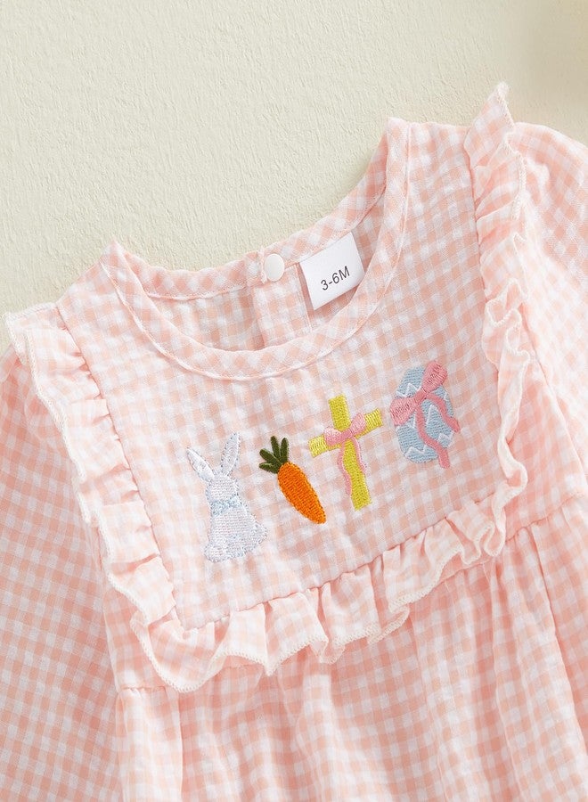 Thilsidee Newborn Baby Girl Easter Smocked Romper Long Sleeve Seersucker Gingham Bodysuit Rabbit Jumpsuit One Piece Outfit (A-Pink, 3-6 Months) - Image 4