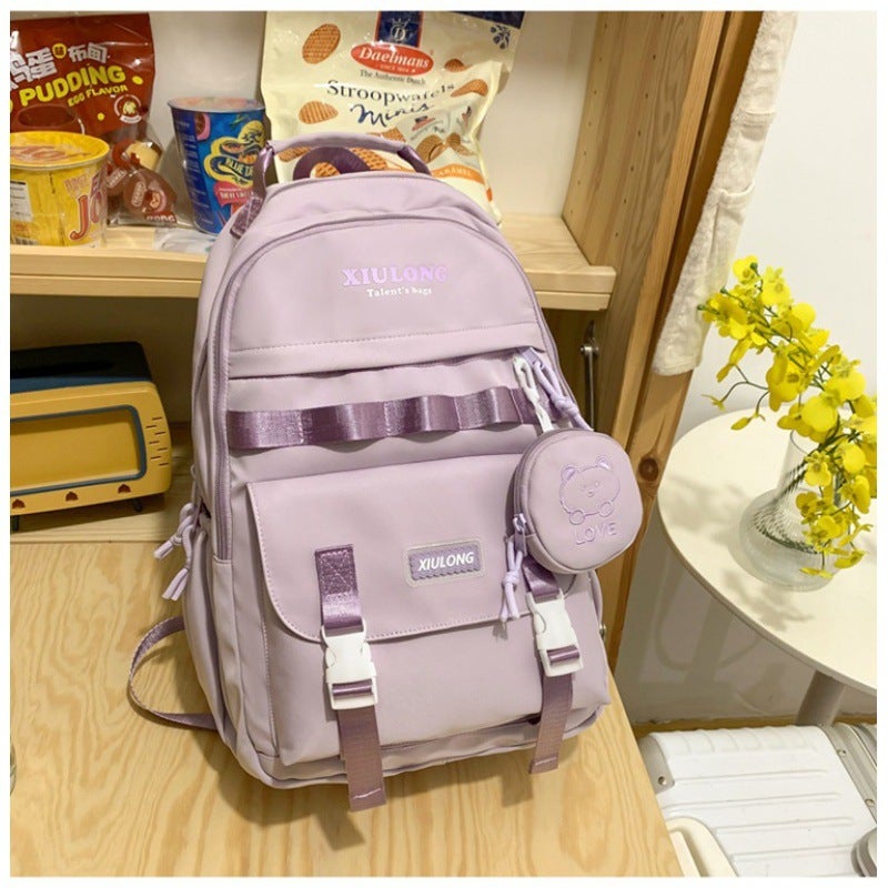High Capacity Lightweight Ins Trendy Simple Backpack For Men Womens Junior Senior High School Students Wide Shoulder Strap Purple 