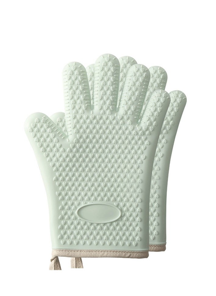 Generic Silicone Oven Mitts Heat Resistant 450 Degrees with Waterproof & Non-Slip Oven Gloves with Fingers, Silicone Smoker Oven Mittens for Baking Cooking Barbecue (Green)(One Pair)  - Image 1