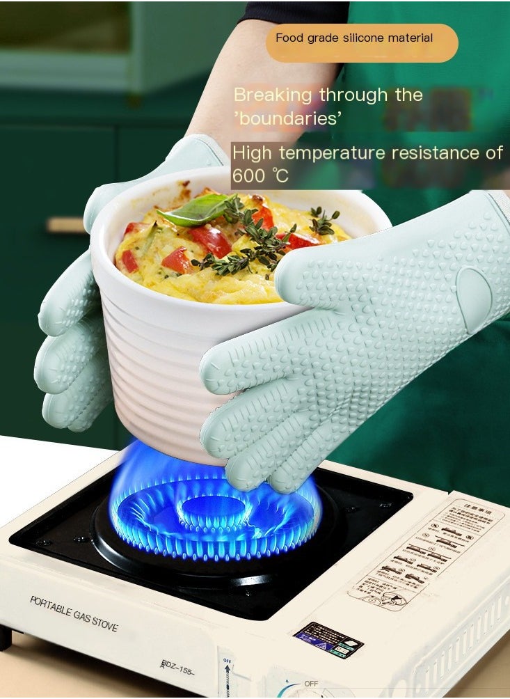 Generic Silicone Oven Mitts Heat Resistant 450 Degrees with Waterproof & Non-Slip Oven Gloves with Fingers, Silicone Smoker Oven Mittens for Baking Cooking Barbecue (Green)(One Pair)  - Image 2