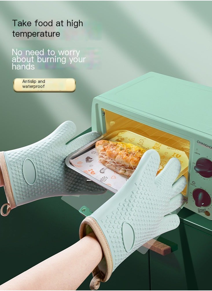 Generic Silicone Oven Mitts Heat Resistant 450 Degrees with Waterproof & Non-Slip Oven Gloves with Fingers, Silicone Smoker Oven Mittens for Baking Cooking Barbecue (Green)(One Pair)  - Image 3