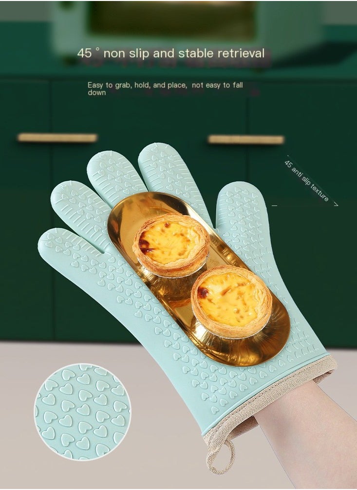 Generic Silicone Oven Mitts Heat Resistant 450 Degrees with Waterproof & Non-Slip Oven Gloves with Fingers, Silicone Smoker Oven Mittens for Baking Cooking Barbecue (Green)(One Pair)  - Image 4