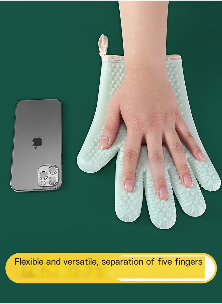 Generic Silicone Oven Mitts Heat Resistant 450 Degrees with Waterproof & Non-Slip Oven Gloves with Fingers, Silicone Smoker Oven Mittens for Baking Cooking Barbecue (Green)(One Pair)  - Image 5