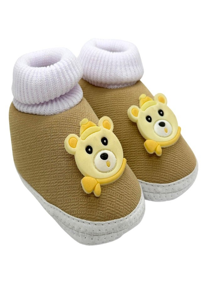 PureSole Socks Booties for Baby Girls & Baby Boys 6-12 Months | Anti-Slip Sole with Extra Soft Cotton Terry Inner Lining | Non-Slip Walking Booties | Lightweight Slip-on Design (Brown) - Image 1