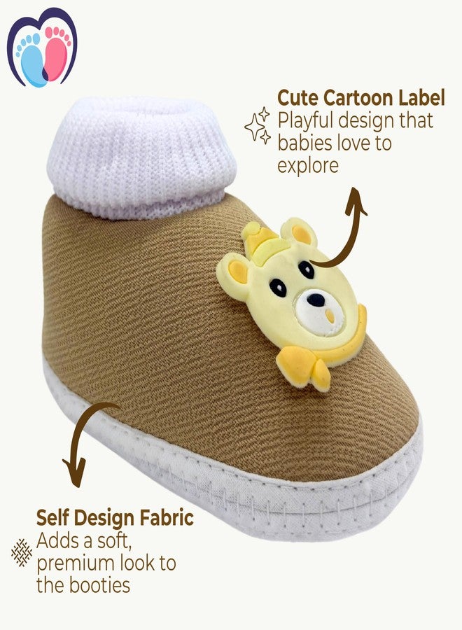PureSole Socks Booties for Baby Girls & Baby Boys 6-12 Months | Anti-Slip Sole with Extra Soft Cotton Terry Inner Lining | Non-Slip Walking Booties | Lightweight Slip-on Design (Brown) - Image 3