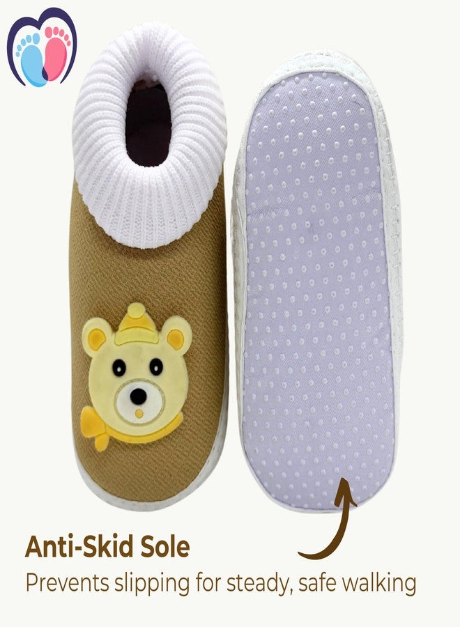 PureSole Socks Booties for Baby Girls & Baby Boys 6-12 Months | Anti-Slip Sole with Extra Soft Cotton Terry Inner Lining | Non-Slip Walking Booties | Lightweight Slip-on Design (Brown) - Image 2