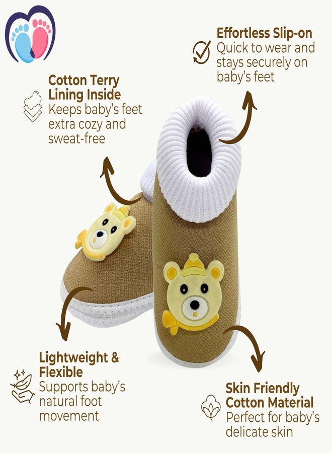PureSole Socks Booties for Baby Girls & Baby Boys 6-12 Months | Anti-Slip Sole with Extra Soft Cotton Terry Inner Lining | Non-Slip Walking Booties | Lightweight Slip-on Design (Brown) - Image 5