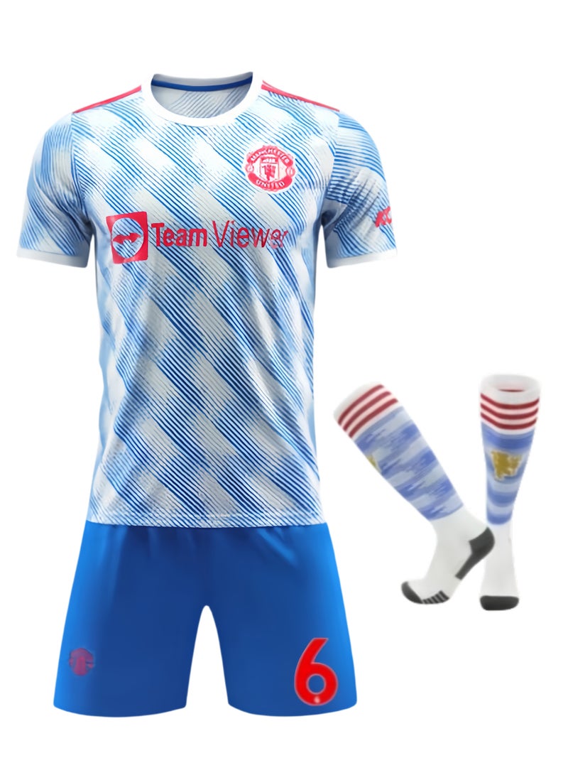 3 Pieces Short Sleeve Soccer Jersey (Including Socks) Football Training Suit No.6 Outdoor Sportswear for Men and Women