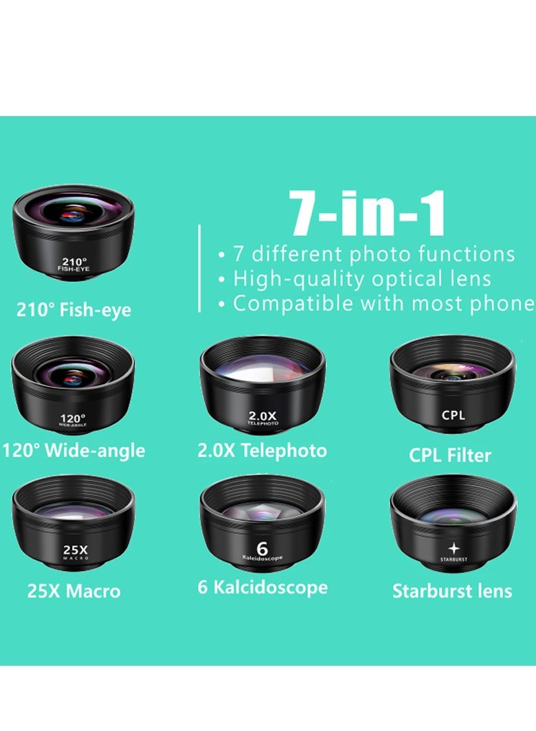 Generic Phone Camera Lens, 210 °Fisheye Lens + 120 °Wide Angle + 25X Macro + 2X Telephoto + Star Lens + CPL + 6 Kaleidoscope 7 in 1 Phone Lens Kit Compatible with iPhone/Samsung/Google Pixel etc  - Image 2