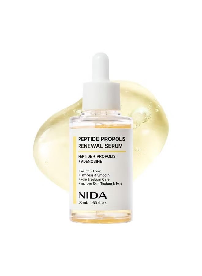 NIDA Peptide Propolis Renewal Serum | Peptide Complex, Propolis Extract, Adenosine | Youthful Look, Wrinkles, Fine Lines, Pore & Sebum Care | 1.69 fl.oz., 50ml (Updated) - Image 1